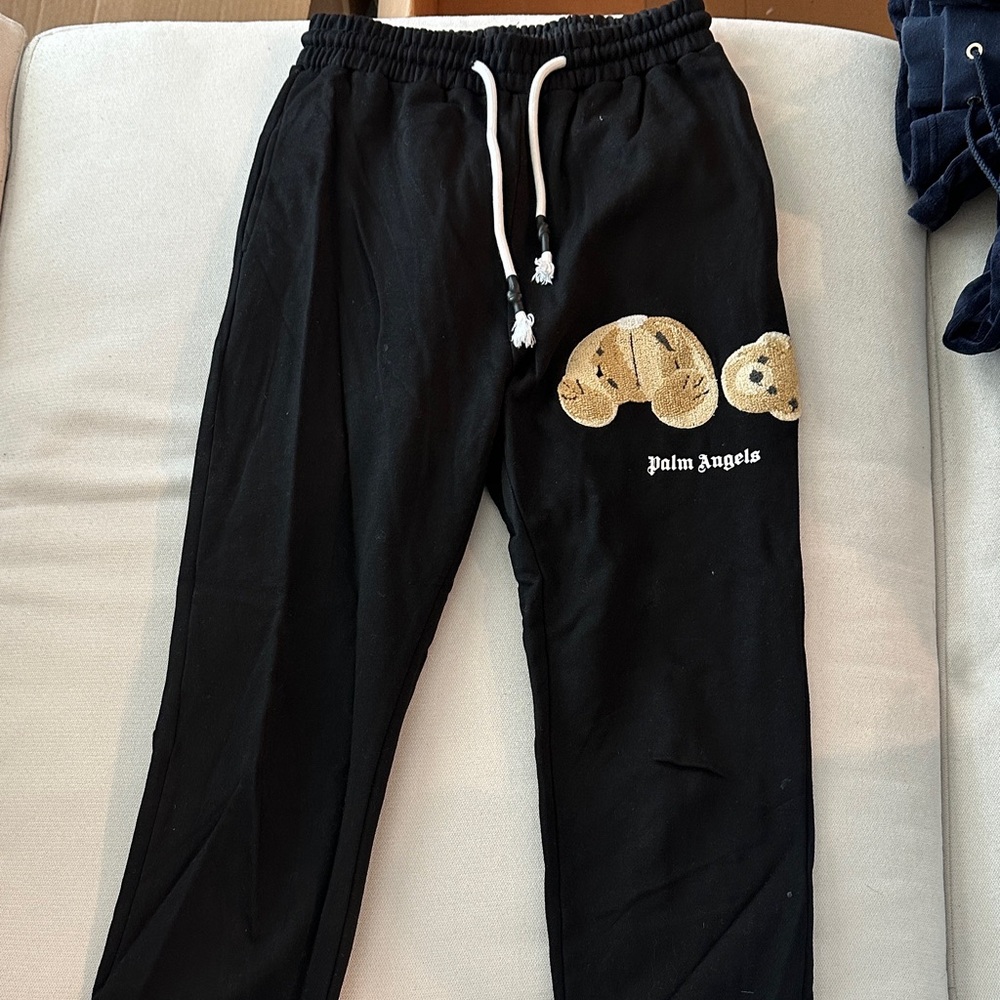 Palm Angels Black Joggers with Gold Bear Motif